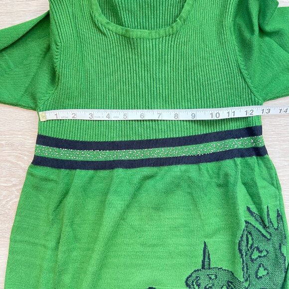 Green & Black Floral Cotton Knit Dress, Medium or Large - Picture 3 of 9